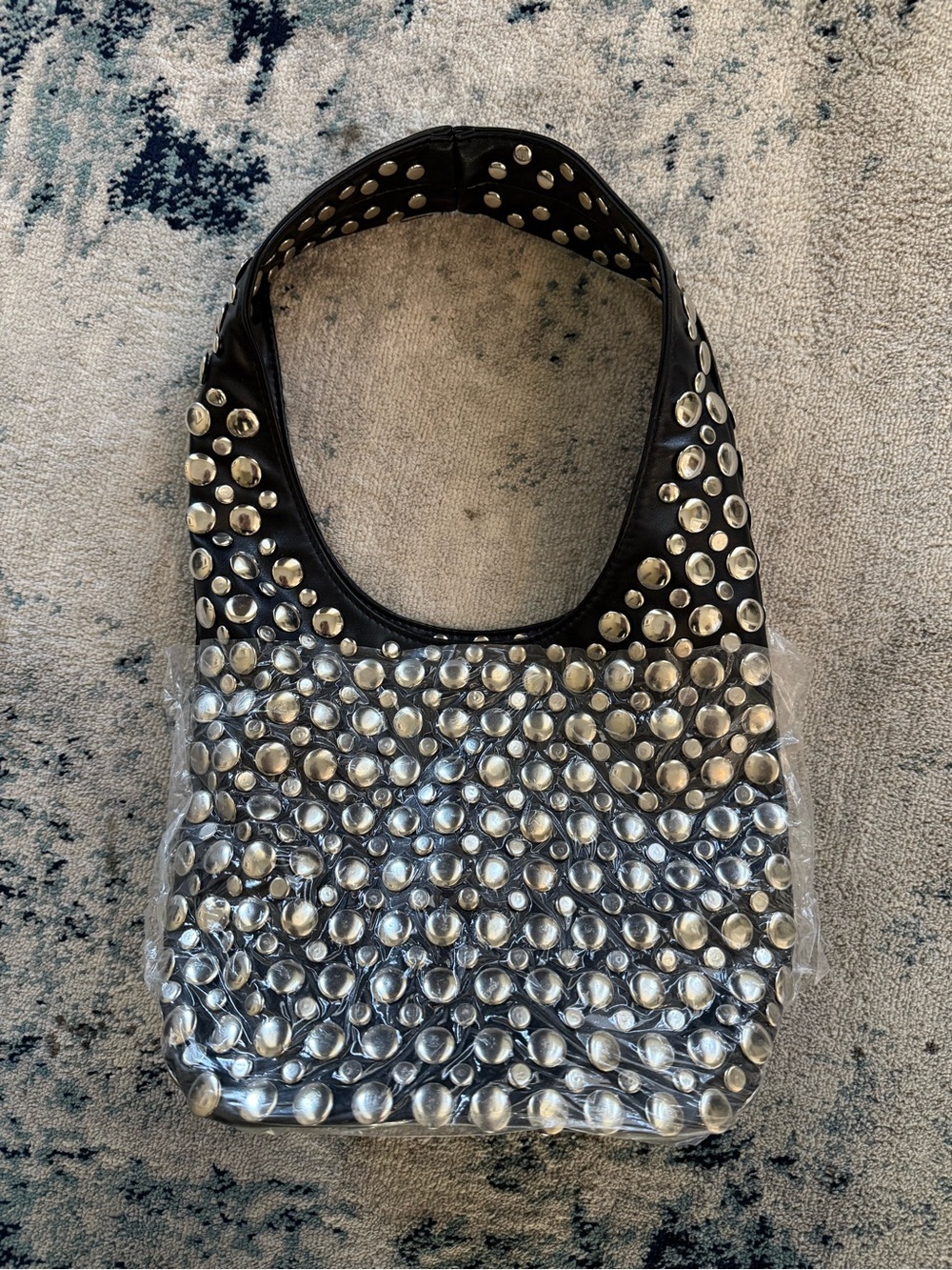 Studded Black Shoulder Bag with Silver Accents